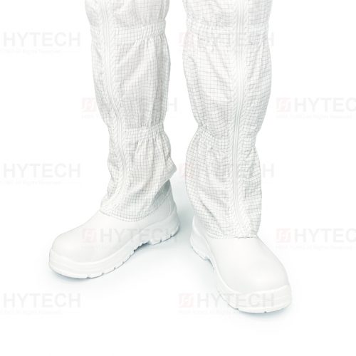 白色PU長統鋼頭安全鞋，適用於高等級無塵環境，具抗靜電功能。