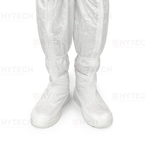 白色SPU長統無塵鞋，適用於高等級無塵環境，具抗靜電功能。正面